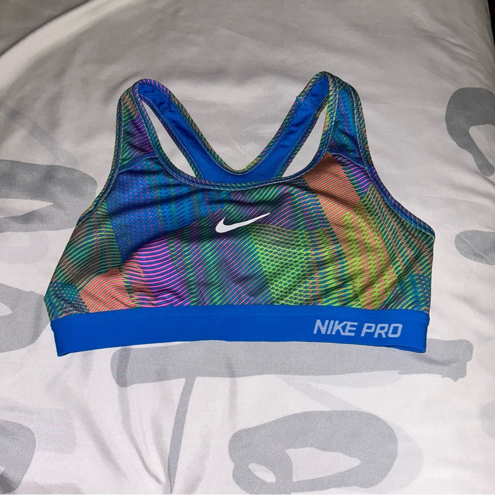 nike pro multicolored sports bra size s